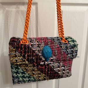 Kurt Geiger Multicolor Tweed Crossbody with Orange Chain